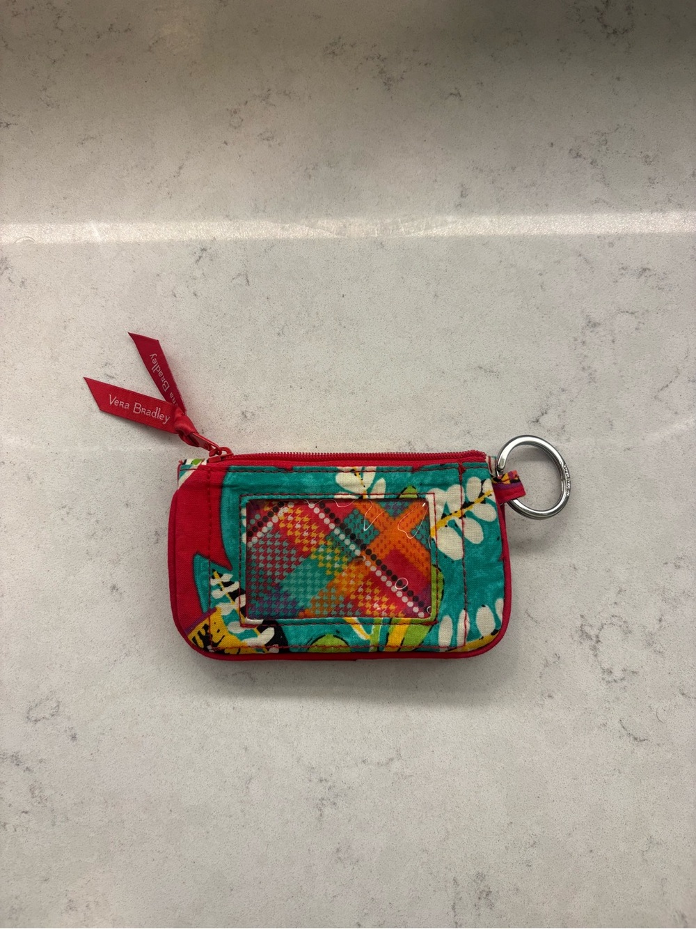 Vera Bradley Teal & Red Floral Quilted ID Key Pouch